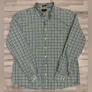 Rodd & Gunn Button Down Shirt Blue Yellow Plaid Woven in Italy Size 2XL